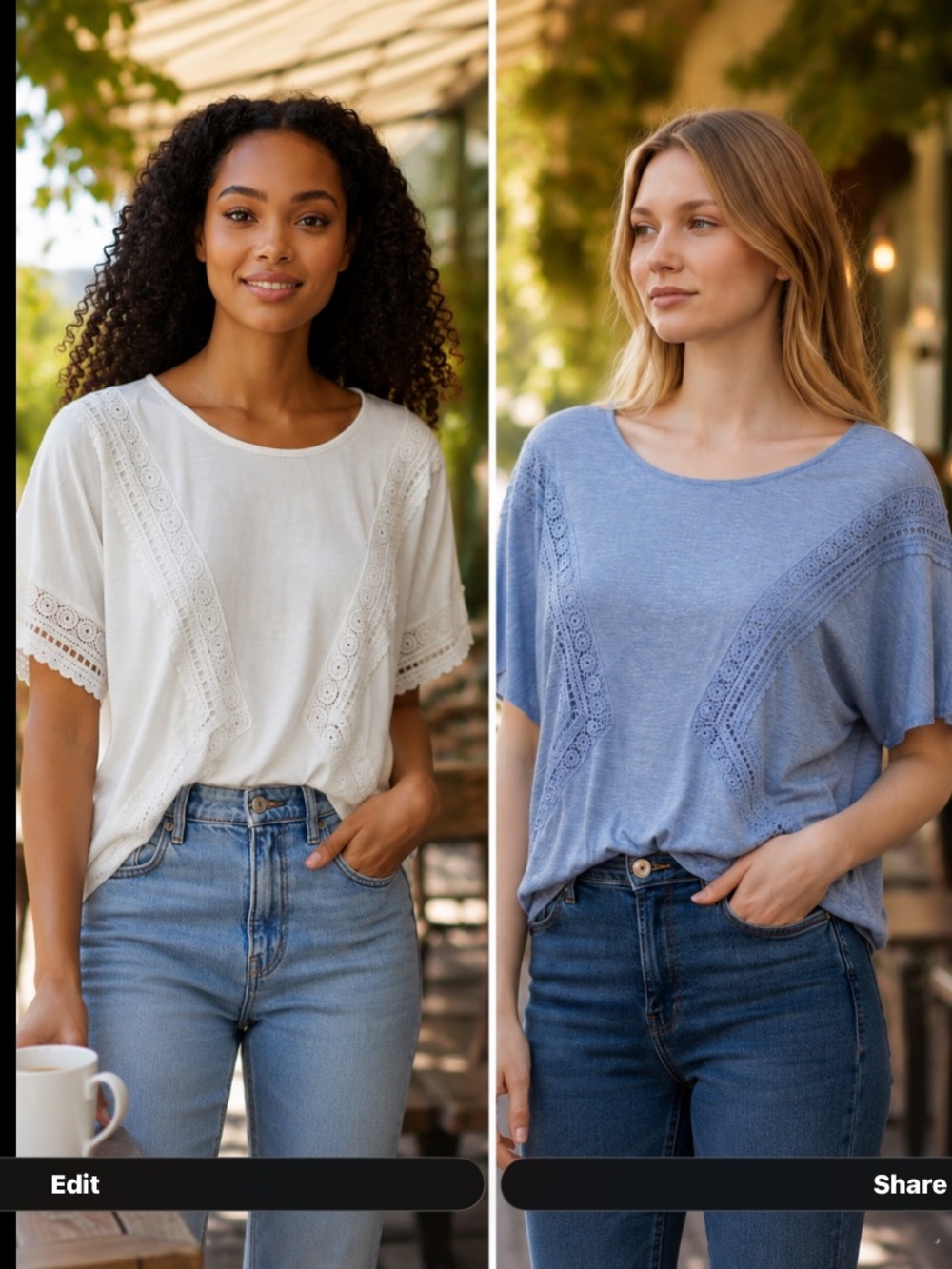 I.N. Studio • 2 Top Bundle Blue & White Crochet Lace • Plus Size 1X